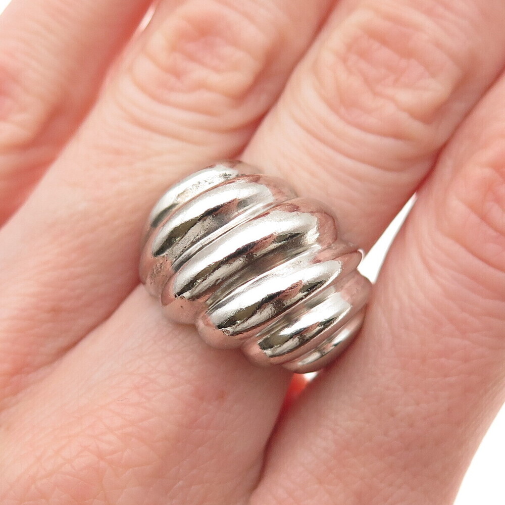 925 Sterling Silver Vintage Modernist Ribbed Dome Ring Size 7.25